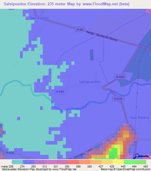 Salsipuedes,Chile Elevation Map