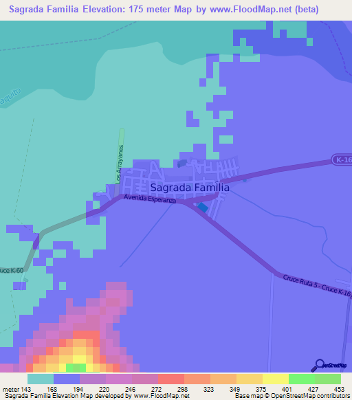 Sagrada Familia,Chile Elevation Map