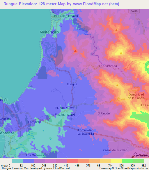 Rungue,Chile Elevation Map