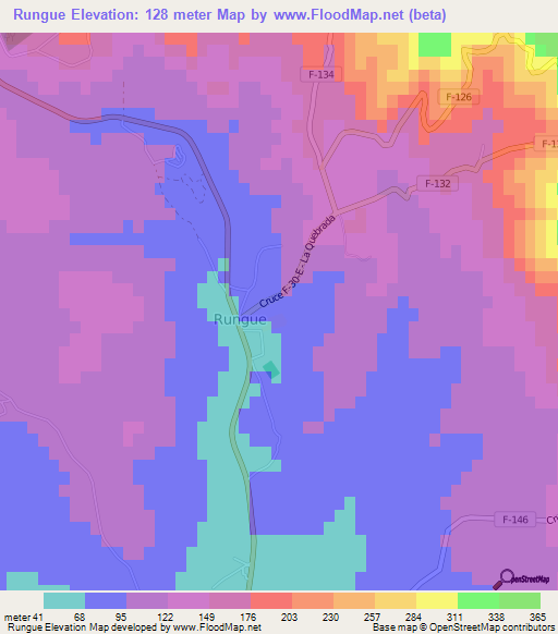 Rungue,Chile Elevation Map