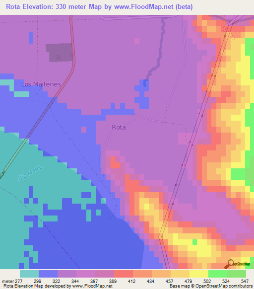 Rota,Chile Elevation Map