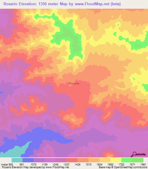 Rosario,Chile Elevation Map