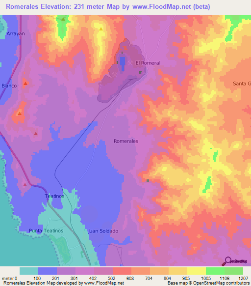 Romerales,Chile Elevation Map