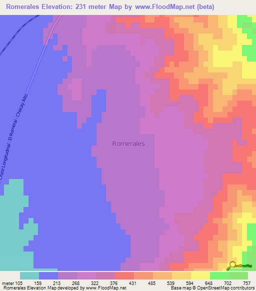 Romerales,Chile Elevation Map