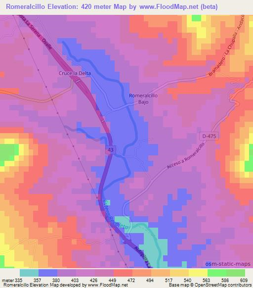 Romeralcillo,Chile Elevation Map