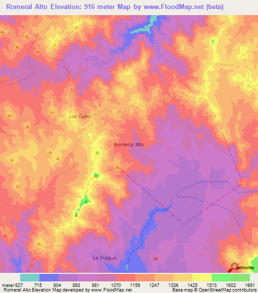 Romeral Alto,Chile Elevation Map