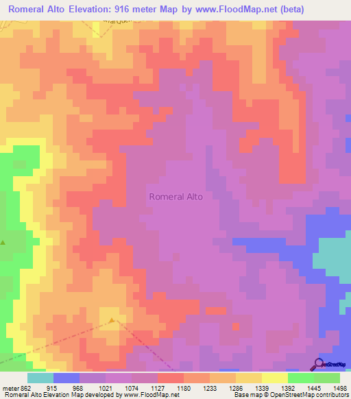 Romeral Alto,Chile Elevation Map
