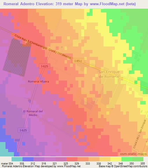Romeral Adentro,Chile Elevation Map