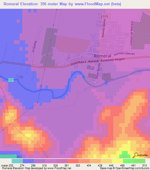 Romeral,Chile Elevation Map