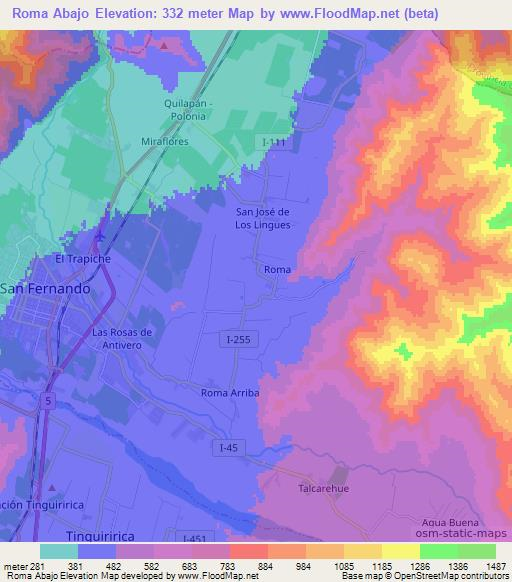 Roma Abajo,Chile Elevation Map
