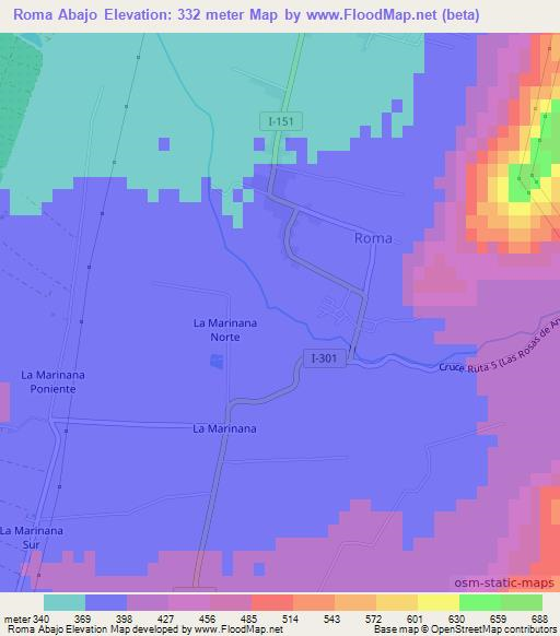 Roma Abajo,Chile Elevation Map