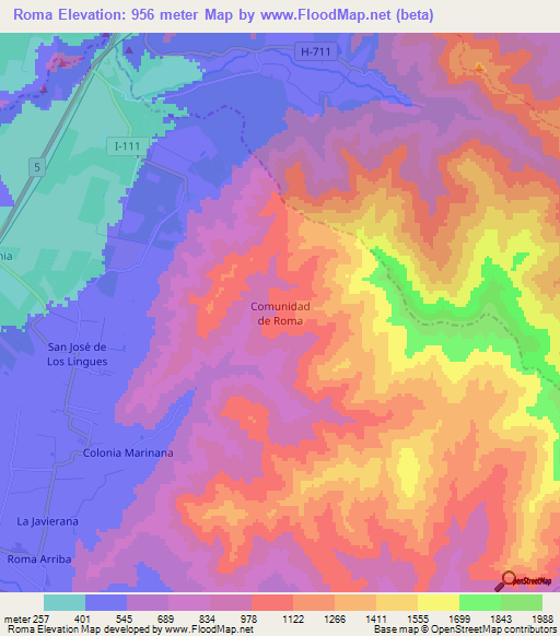 Roma,Chile Elevation Map