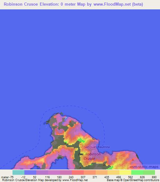 Robinson Crusoe,Chile Elevation Map