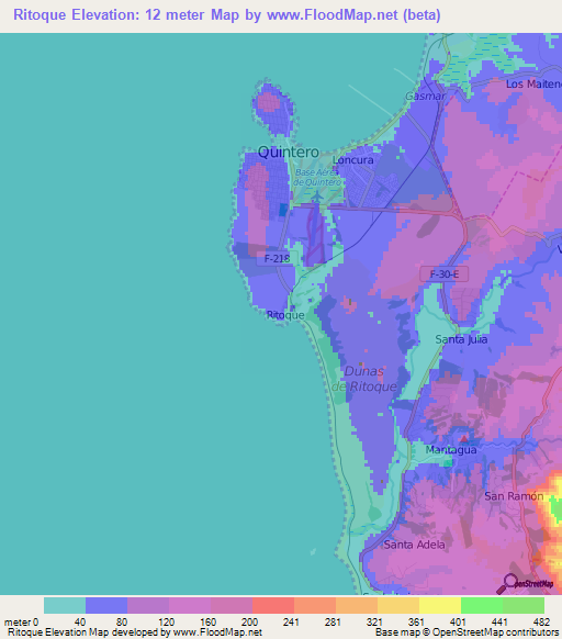 Ritoque,Chile Elevation Map