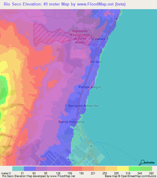 Rio Seco,Chile Elevation Map