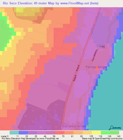 Rio Seco,Chile Elevation Map