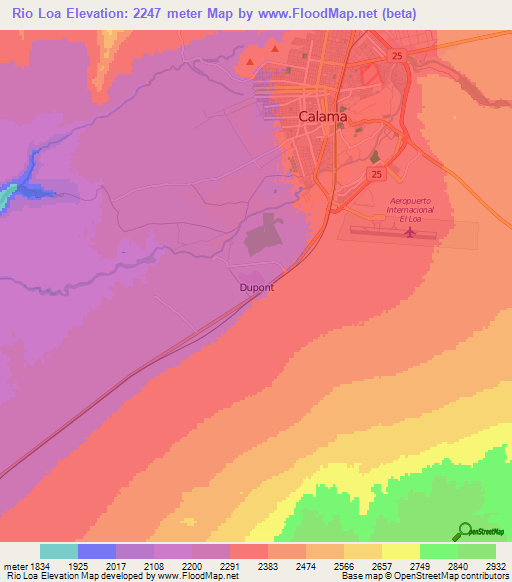 Rio Loa,Chile Elevation Map