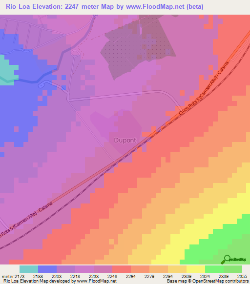 Rio Loa,Chile Elevation Map