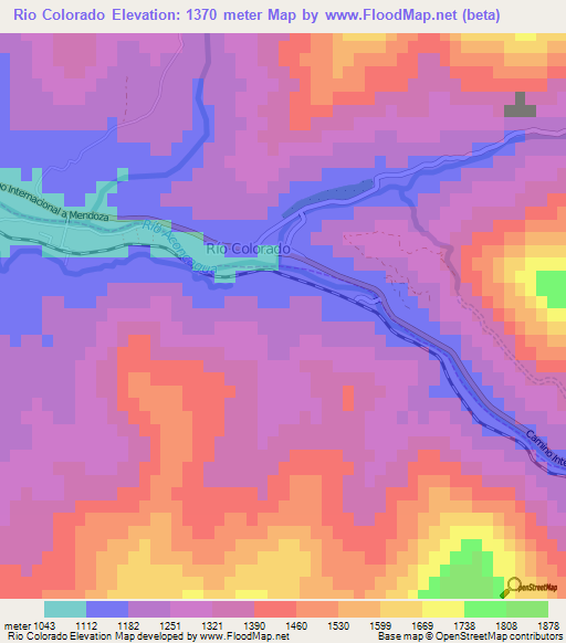 Rio Colorado,Chile Elevation Map
