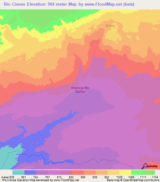 Rio Cisnes,Chile Elevation Map