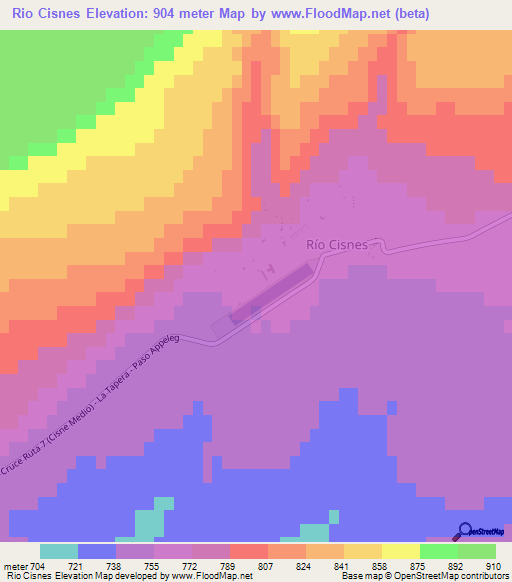 Rio Cisnes,Chile Elevation Map