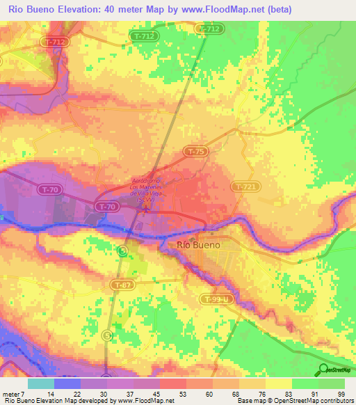 Rio Bueno,Chile Elevation Map