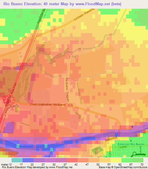 Rio Bueno,Chile Elevation Map