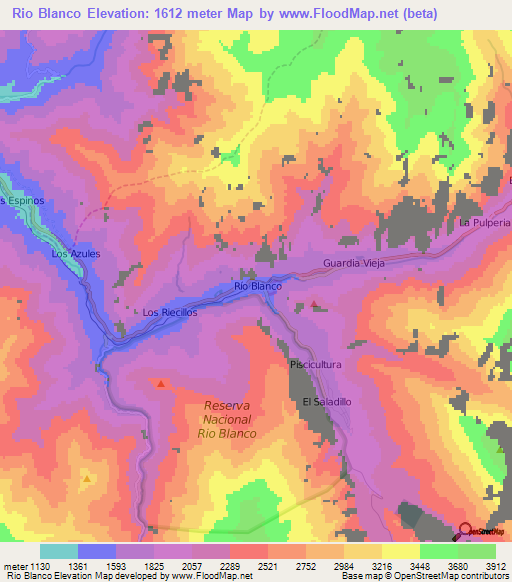 Rio Blanco,Chile Elevation Map