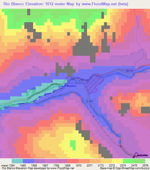 Rio Blanco,Chile Elevation Map