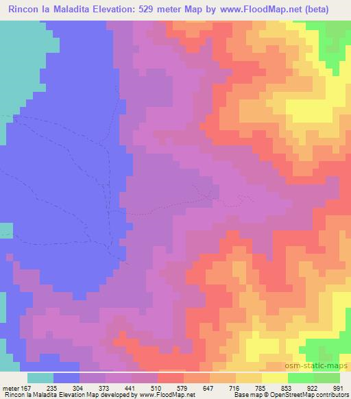 Rincon la Maladita,Chile Elevation Map