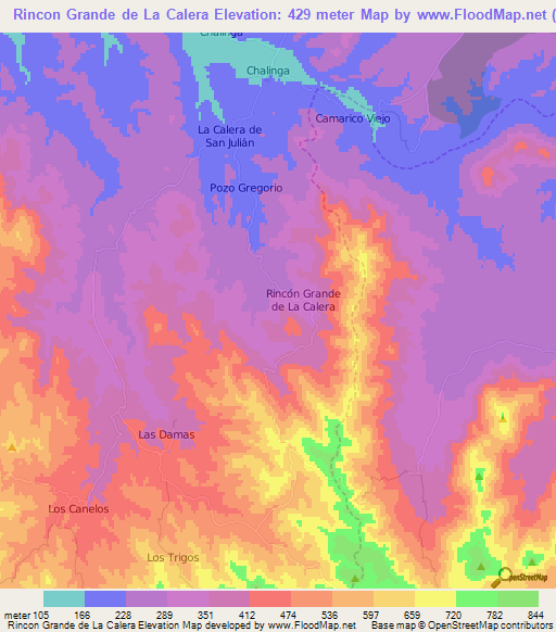 Rincon Grande de La Calera,Chile Elevation Map