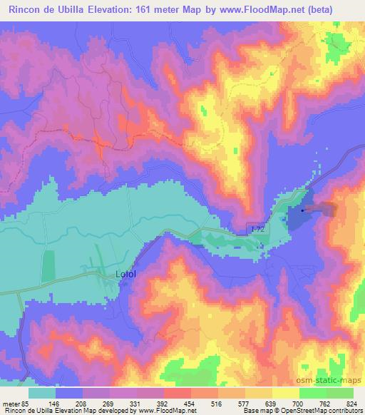 Rincon de Ubilla,Chile Elevation Map
