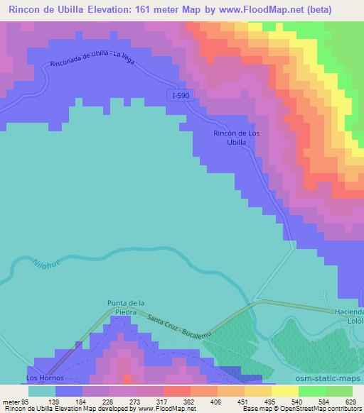 Rincon de Ubilla,Chile Elevation Map