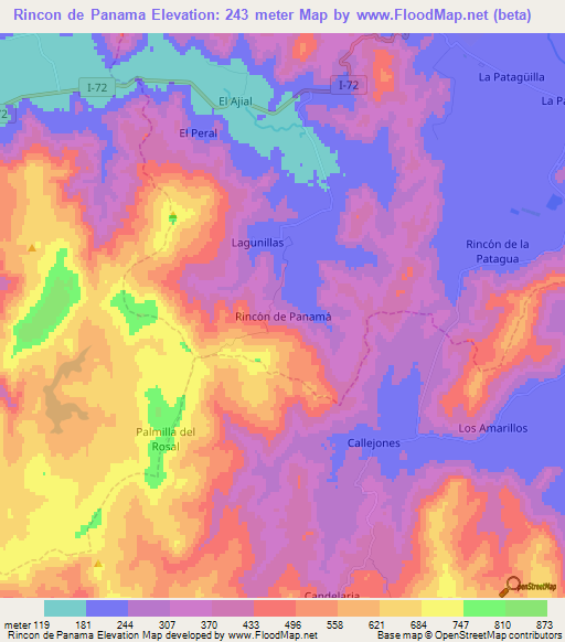 Rincon de Panama,Chile Elevation Map