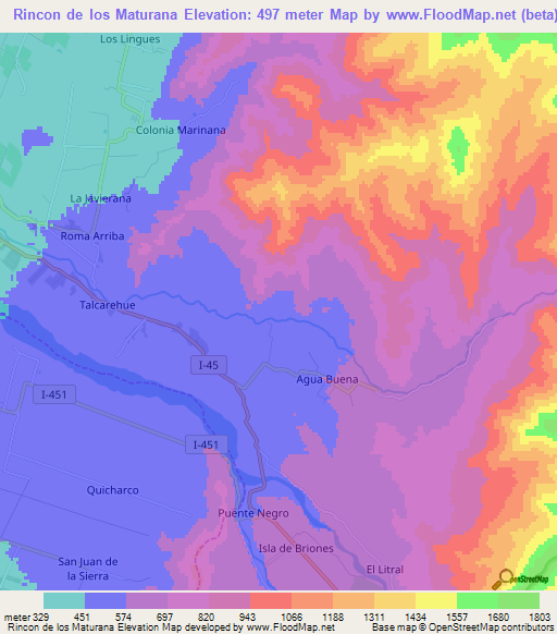 Rincon de los Maturana,Chile Elevation Map