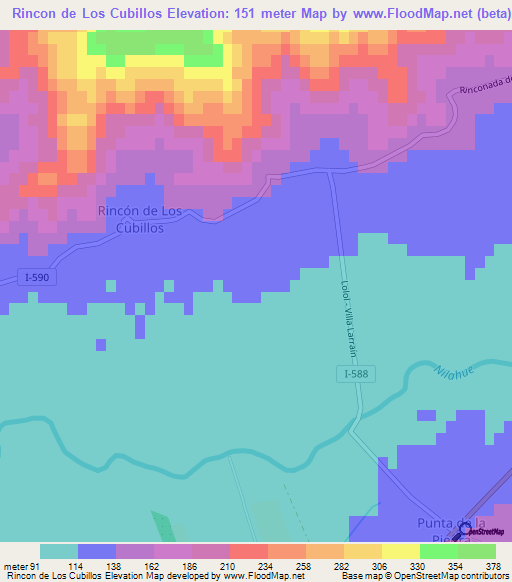 Rincon de Los Cubillos,Chile Elevation Map