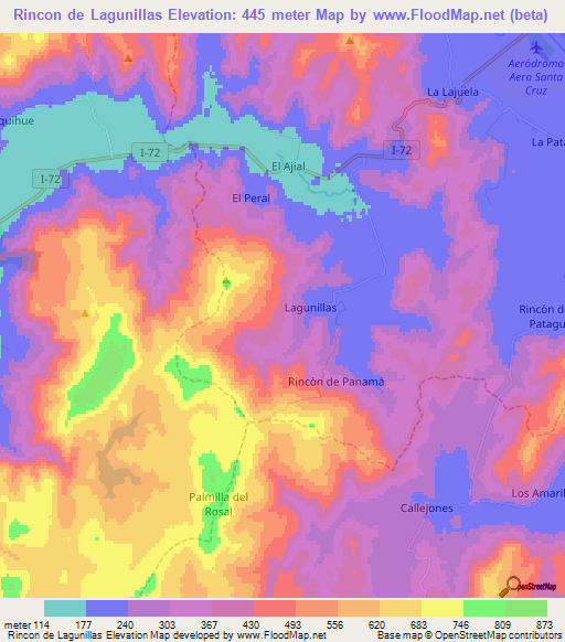 Rincon de Lagunillas,Chile Elevation Map