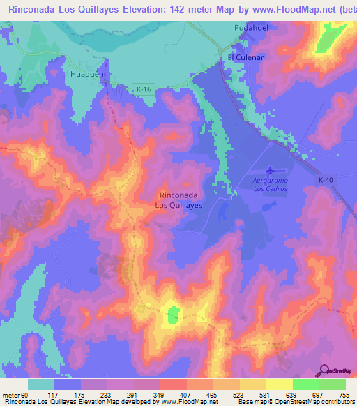 Rinconada Los Quillayes,Chile Elevation Map
