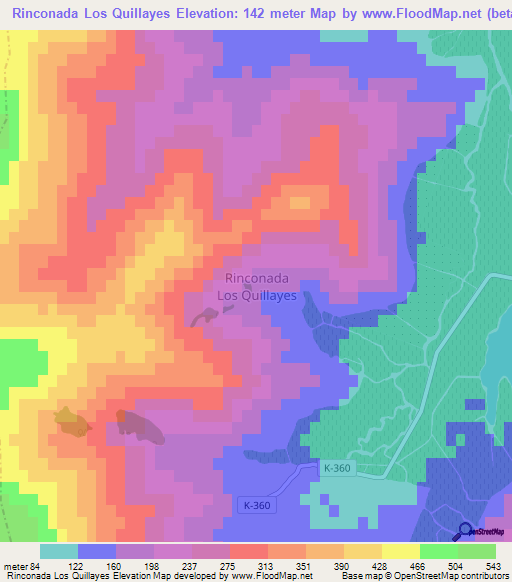 Rinconada Los Quillayes,Chile Elevation Map