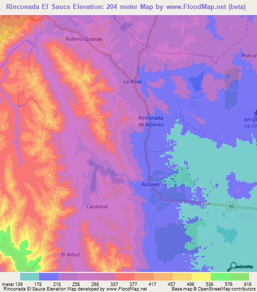 Rinconada El Sauce,Chile Elevation Map
