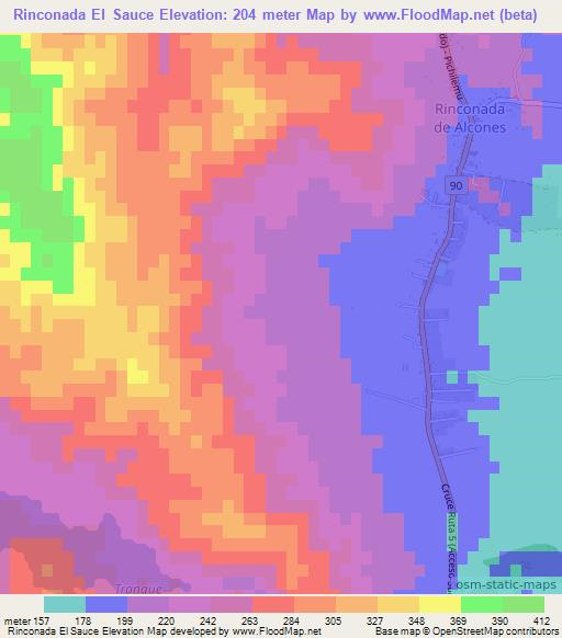 Rinconada El Sauce,Chile Elevation Map