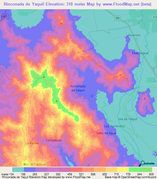 Rinconada de Yaquil,Chile Elevation Map