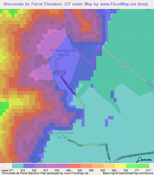 Rinconada de Parral,Chile Elevation Map