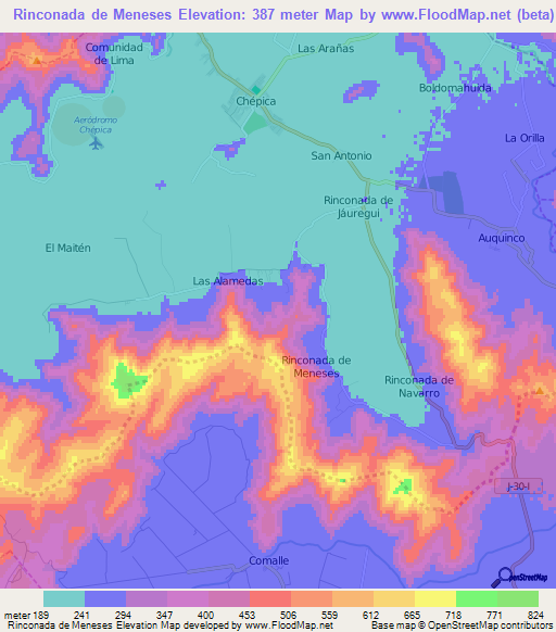 Rinconada de Meneses,Chile Elevation Map