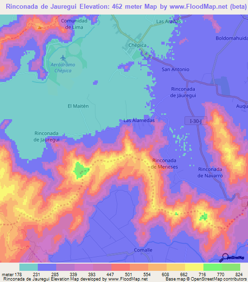Rinconada de Jauregui,Chile Elevation Map