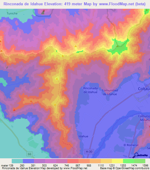 Rinconada de Idahue,Chile Elevation Map