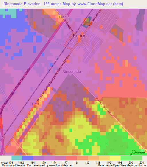 Rinconada,Chile Elevation Map