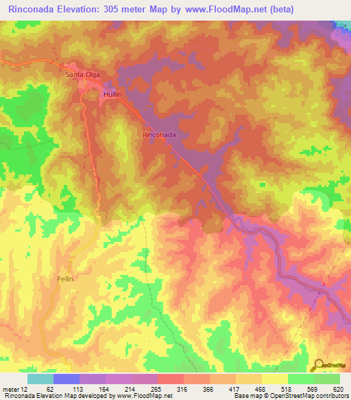 Rinconada,Chile Elevation Map