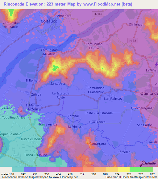 Rinconada,Chile Elevation Map