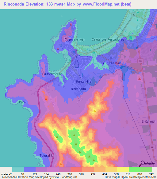 Rinconada,Chile Elevation Map